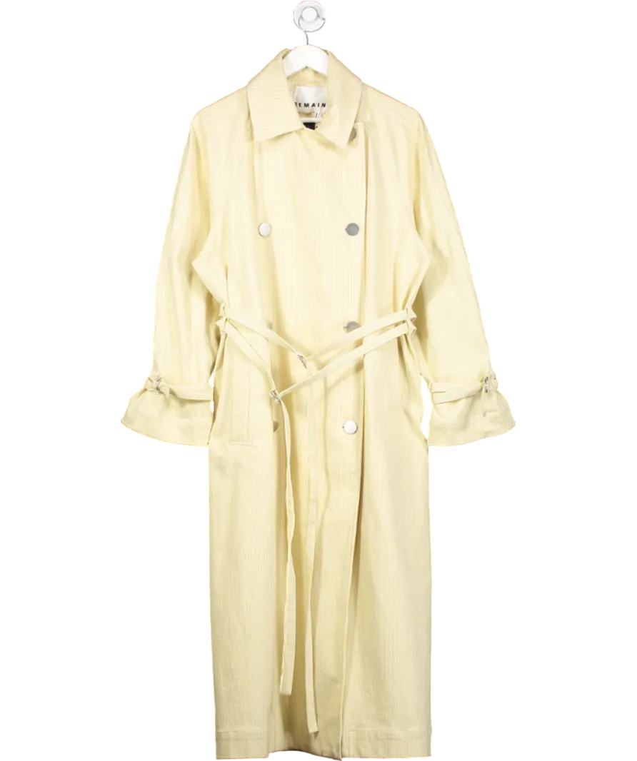 Remain Birger Christensen Yellow Striped Cotton Blend Twill Trench Coat UK XS