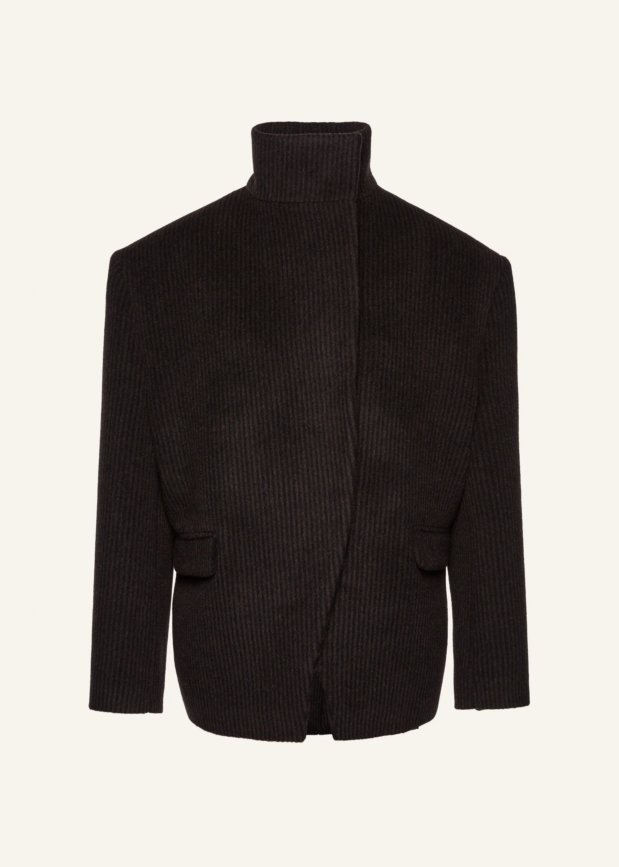 Ribbed high-collar wool jacket in brown