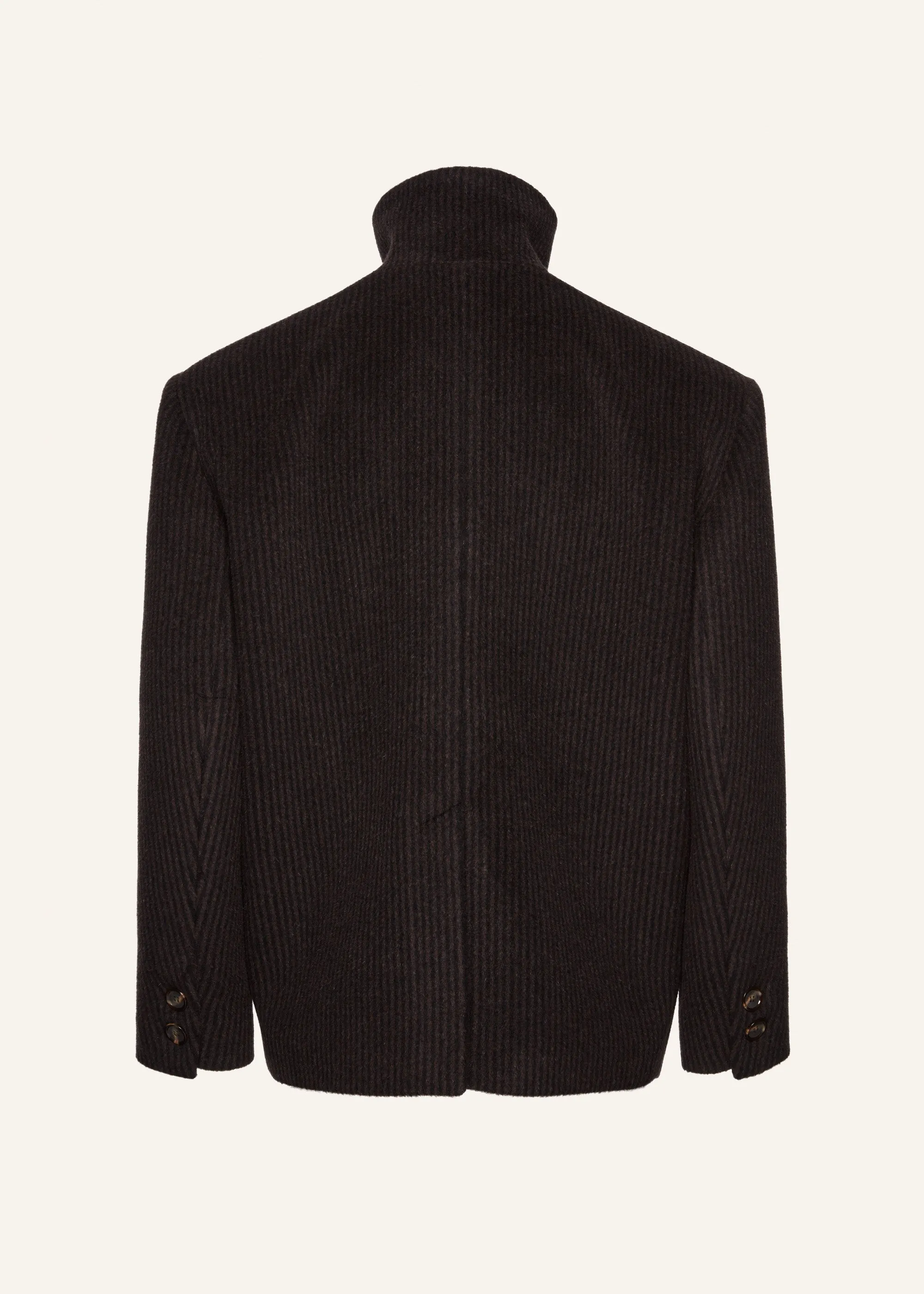Ribbed high-collar wool jacket in brown