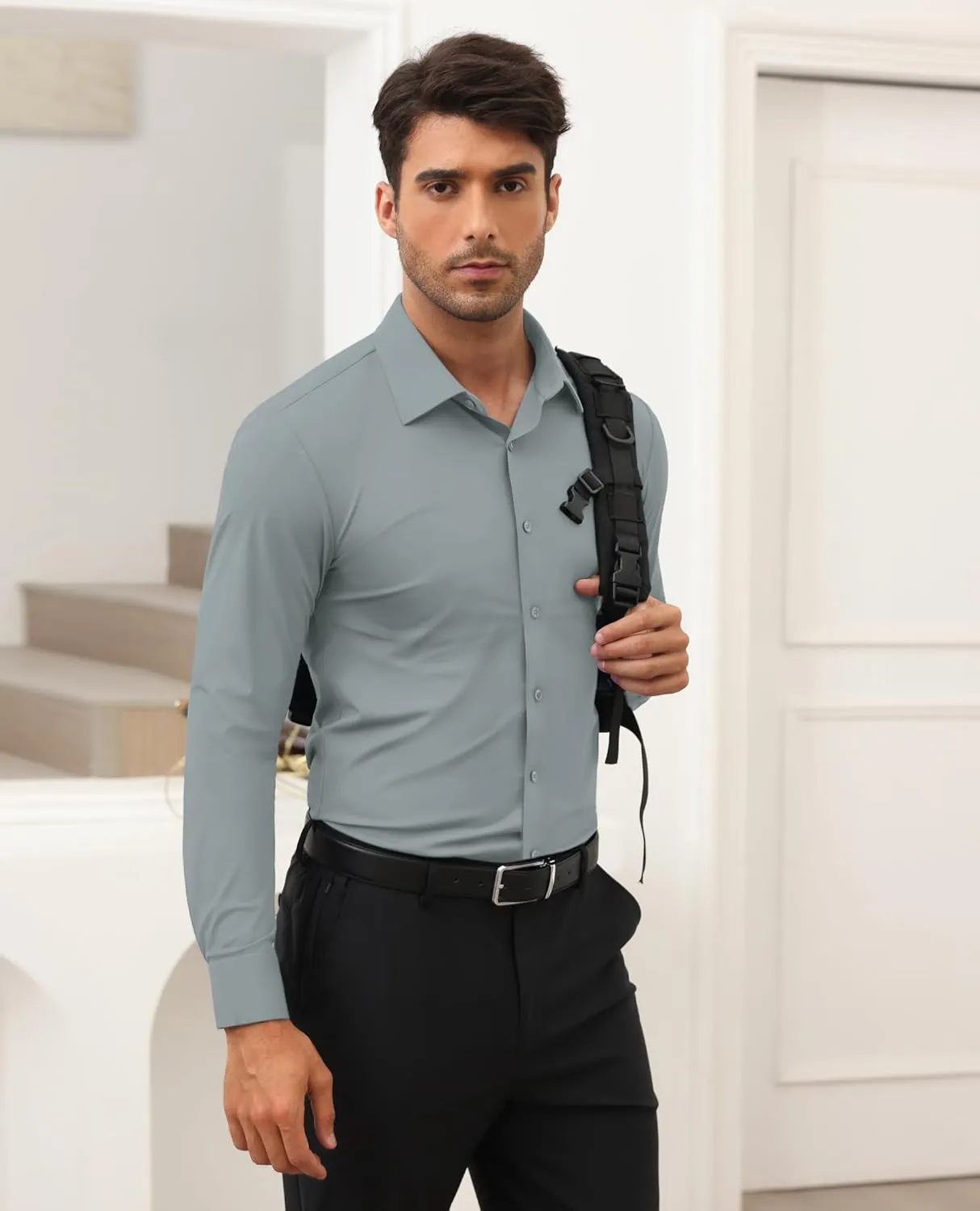 Stretch Mens Dress Shirts Long Sleeve Slim Fit Dress Shirts for Men Muscle Fit Wrinkle Free Button Down Shirt