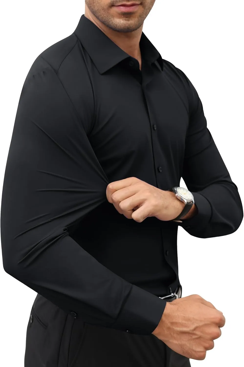 Stretch Mens Dress Shirts Long Sleeve Slim Fit Dress Shirts for Men Muscle Fit Wrinkle Free Button Down Shirt