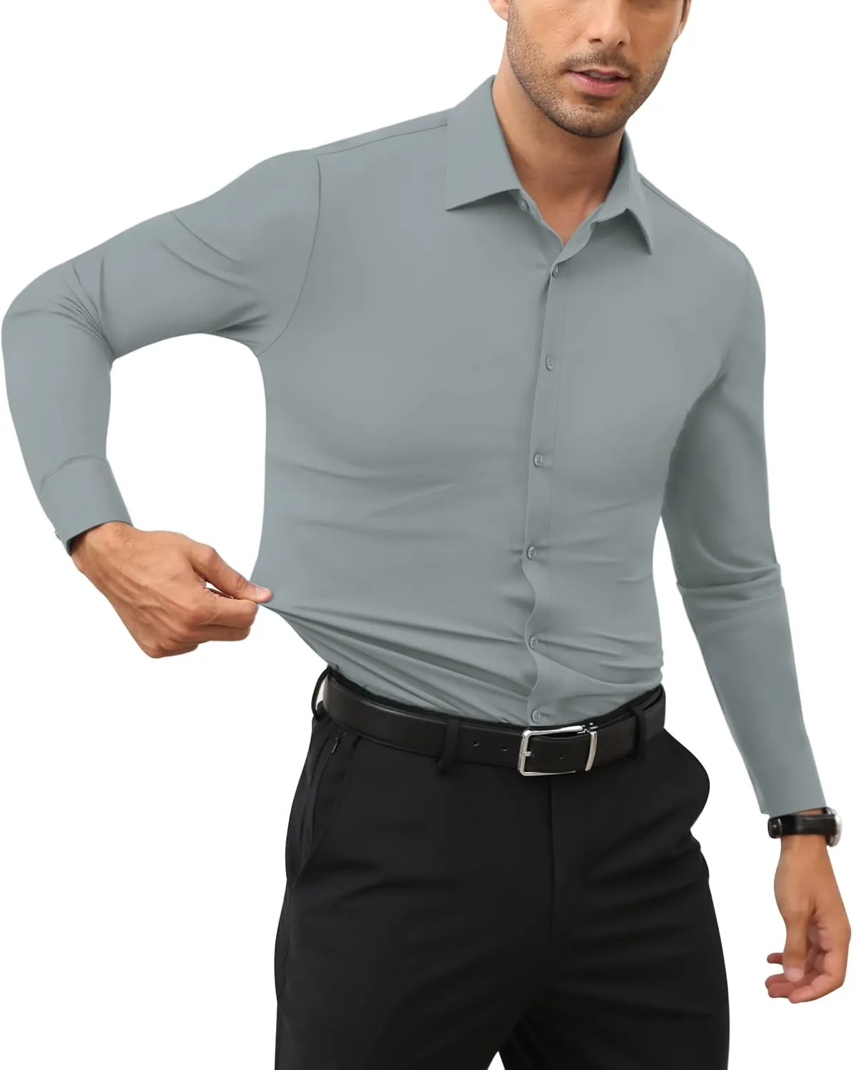 Stretch Mens Dress Shirts Long Sleeve Slim Fit Dress Shirts for Men Muscle Fit Wrinkle Free Button Down Shirt