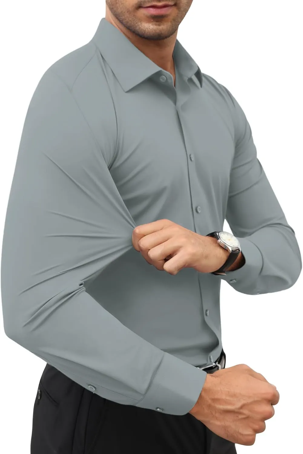 Stretch Mens Dress Shirts Long Sleeve Slim Fit Dress Shirts for Men Muscle Fit Wrinkle Free Button Down Shirt