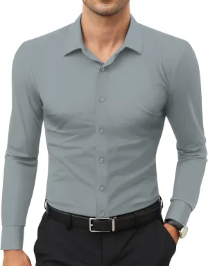 Stretch Mens Dress Shirts Long Sleeve Slim Fit Dress Shirts for Men Muscle Fit Wrinkle Free Button Down Shirt