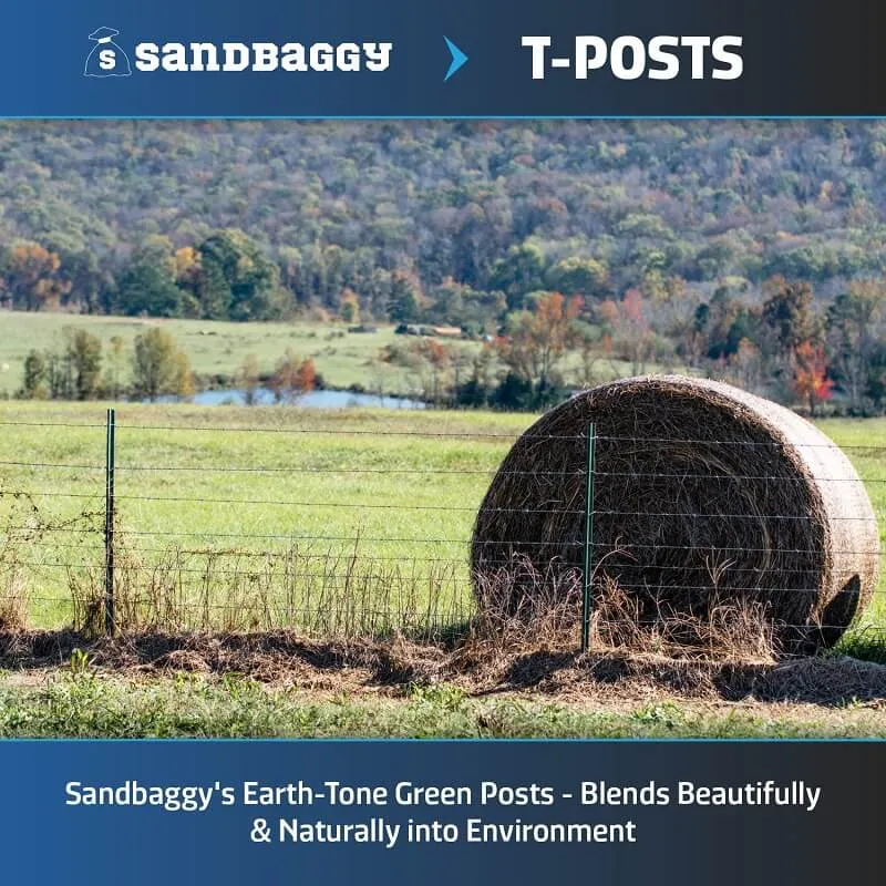 Studded Steel T-Post - Made of Tough Rail Steel - Green, 5 ft or 6 ft (Southern California Delivery)