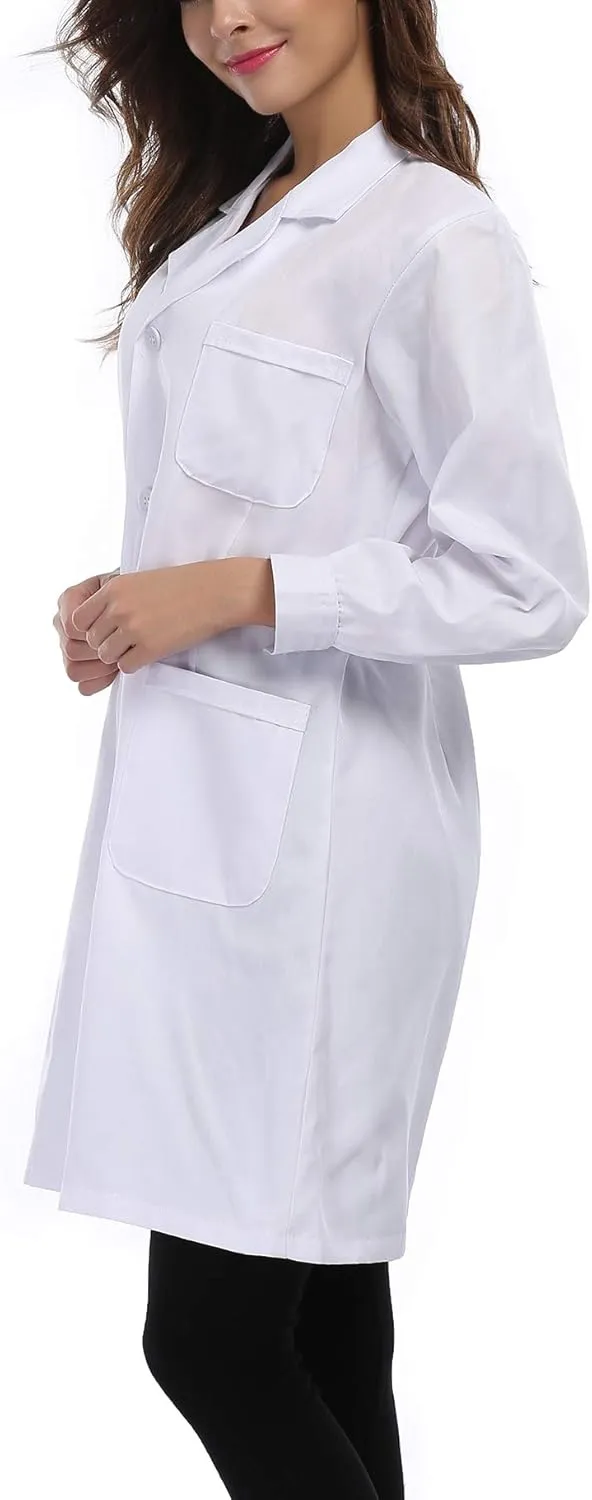 Taylor Eddie Professional Lab Coat for Women, Full Sleeve Poly Long Medical Coat, Female White Lab coat