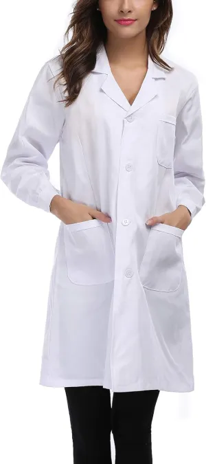 Taylor Eddie Professional Lab Coat for Women, Full Sleeve Poly Long Medical Coat, Female White Lab coat