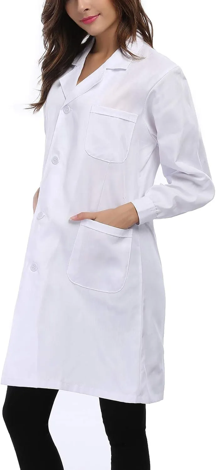 Taylor Eddie Professional Lab Coat for Women, Full Sleeve Poly Long Medical Coat, Female White Lab coat