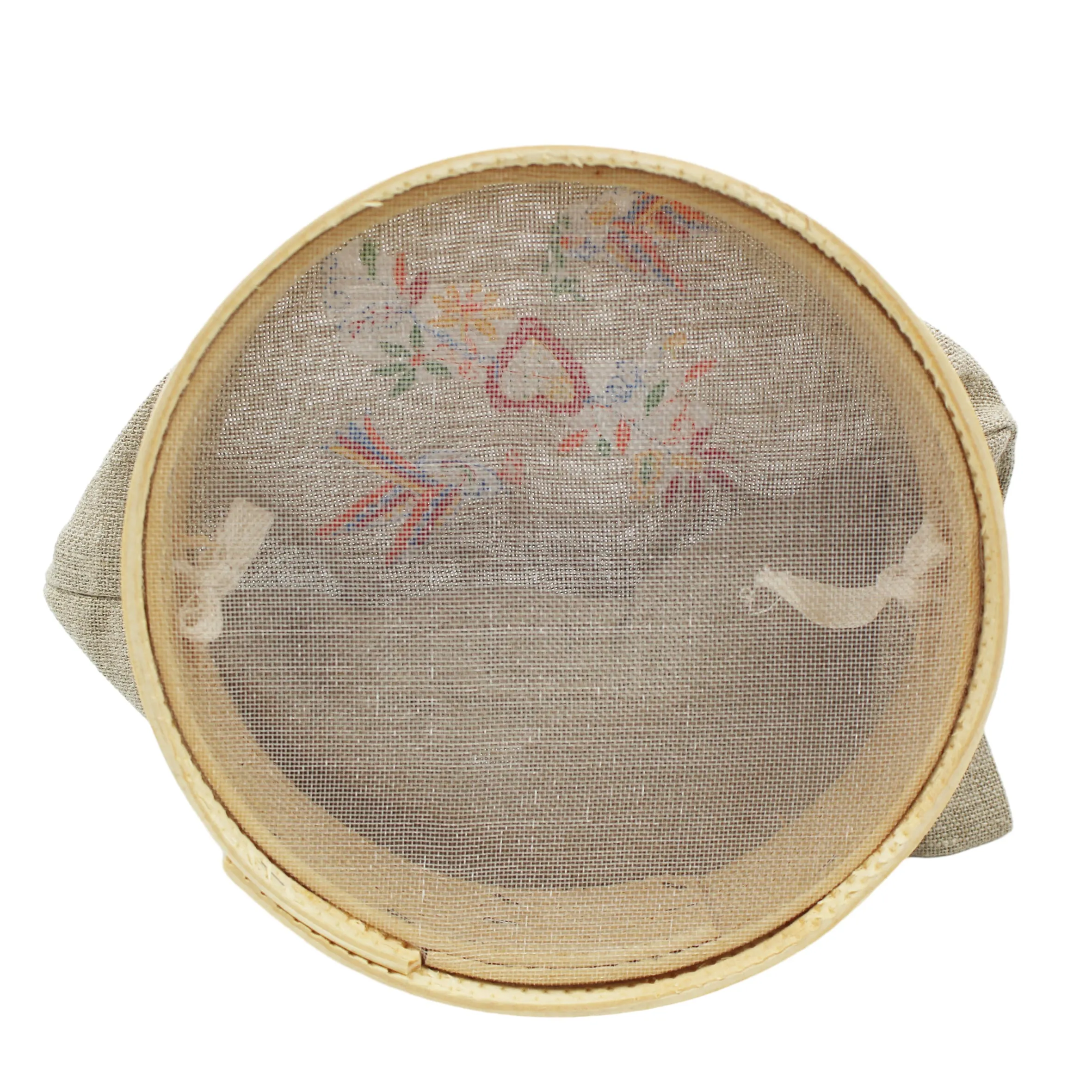 Traditional Portuguese Cotton and Linen Embroidered Decorative Sieve, Bread Basket