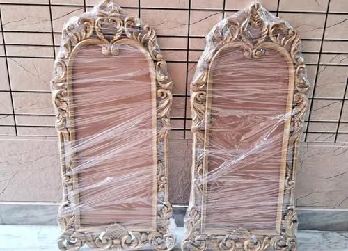 UNIVERSAL WOOD CRAFTS Ornate Gold-Toned Arched Wall Mirror Frame with Intricate Carving Design Frame, 22 x 36 Inches