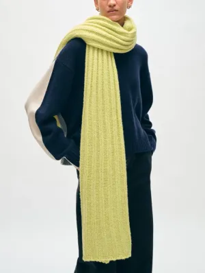 White   Warren - Lofty Cashmere Blend Ribbed Scarf in Pale Lime