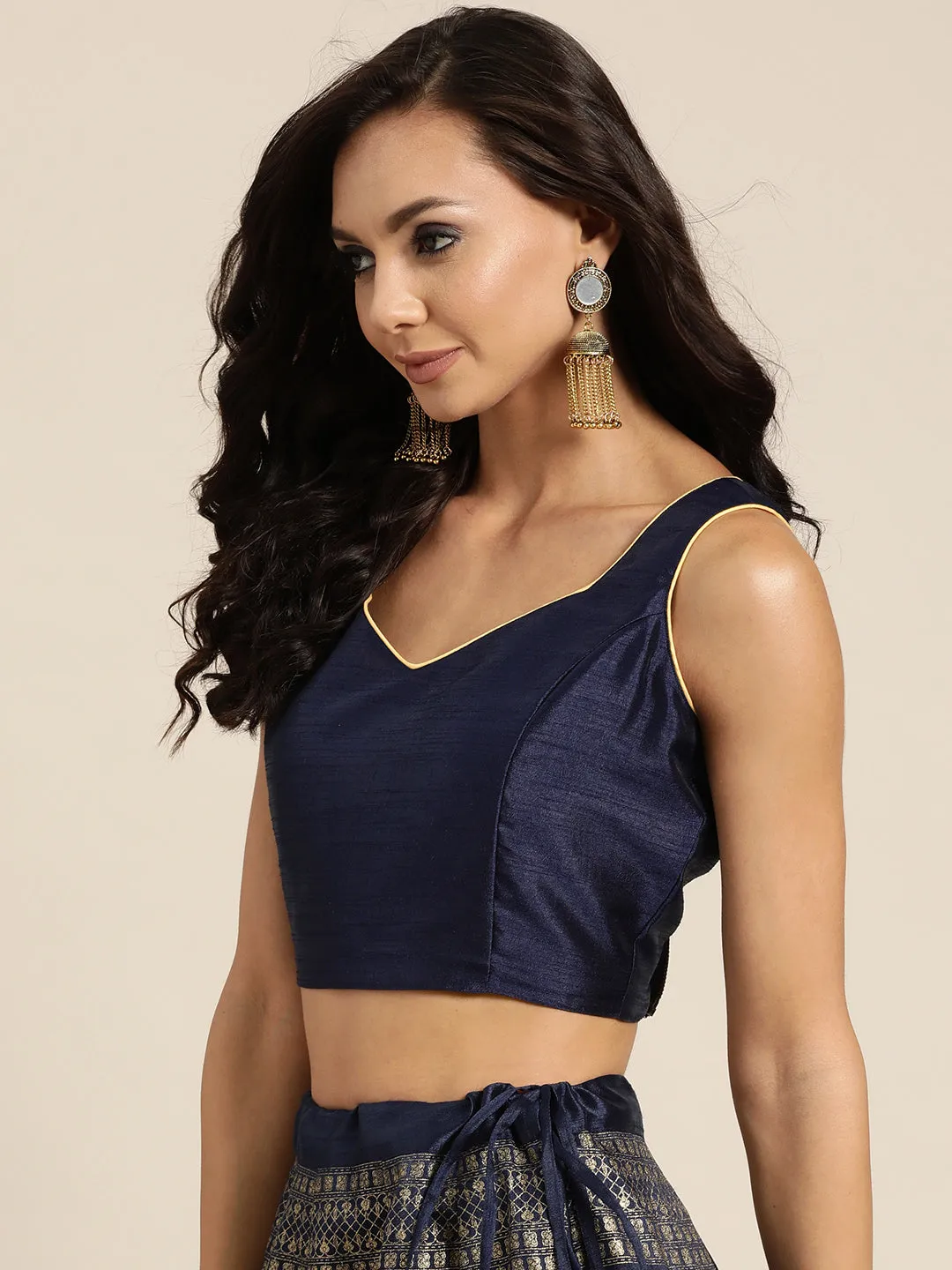 Women Navy Sweetheart Neck Crop Top