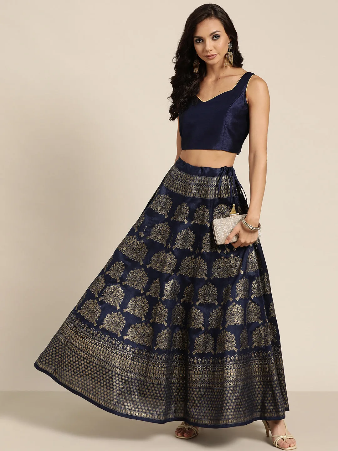 Women Navy Sweetheart Neck Crop Top
