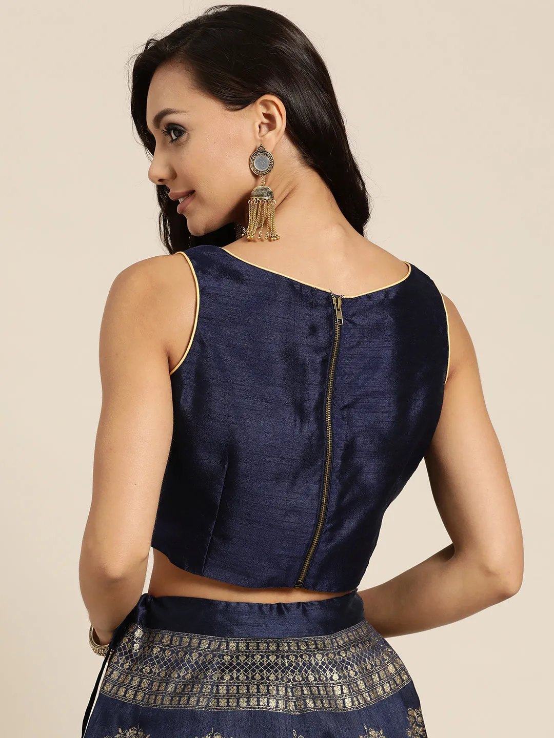 Women Navy Sweetheart Neck Crop Top