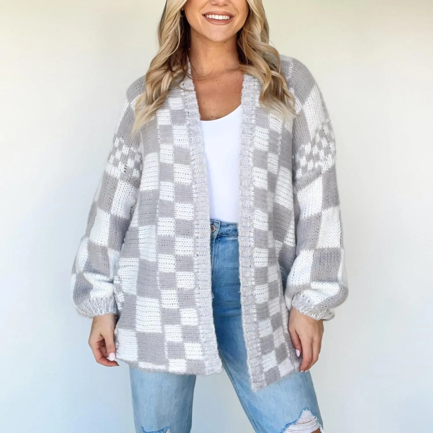 Womens Plaid Sweater Cardigan Checkered Button Down Contrast Long Sleeve Coats Cable Knit Oversized Sweaters Tops