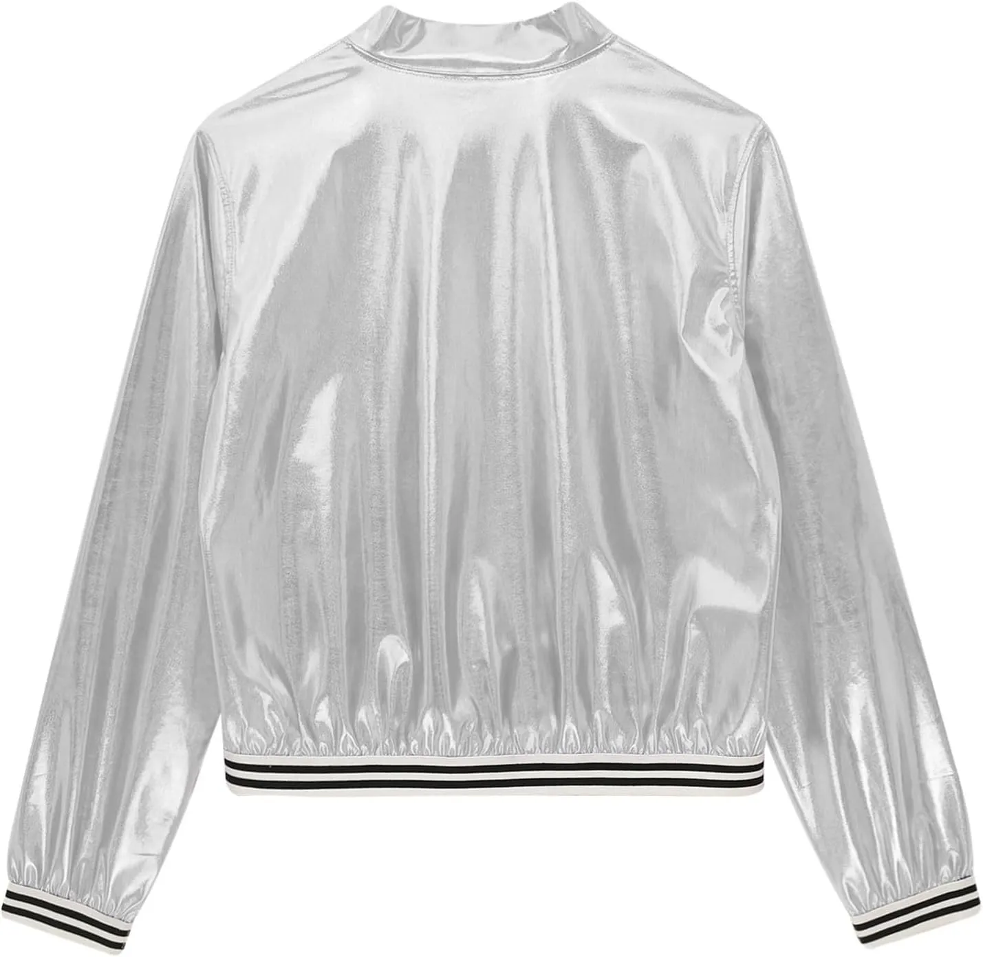 Women's Sparkly Long Sleeve Casual Jackets Adult Holographic Shiny Bomber Jacket Outerwear