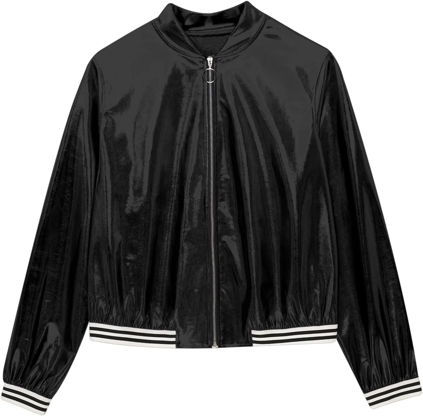 Women's Sparkly Long Sleeve Casual Jackets Adult Holographic Shiny Bomber Jacket Outerwear