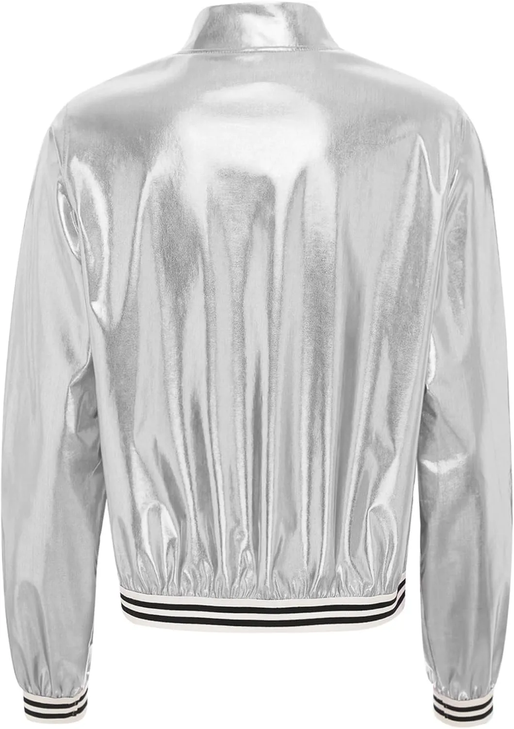 Women's Sparkly Long Sleeve Casual Jackets Adult Holographic Shiny Bomber Jacket Outerwear