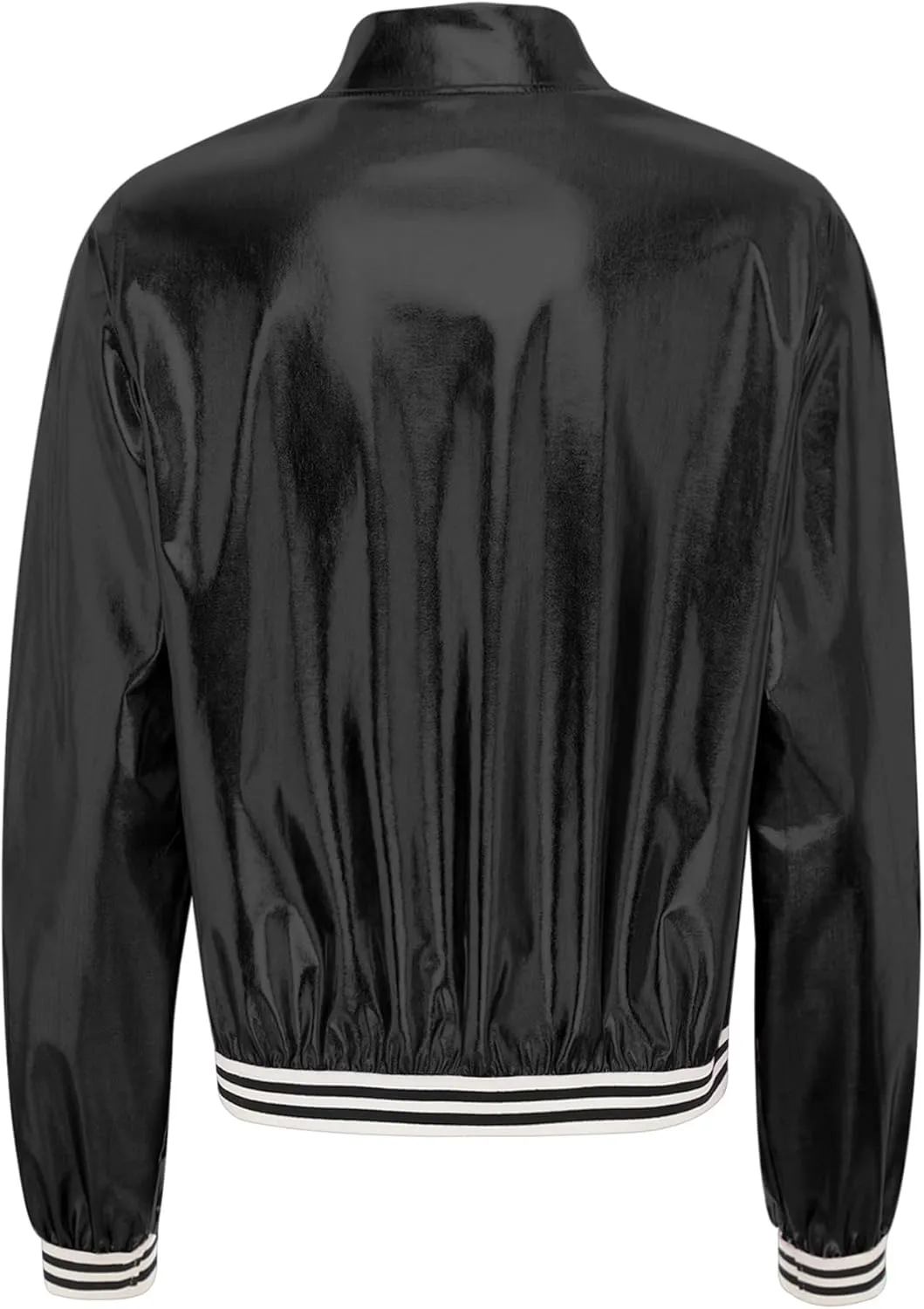 Women's Sparkly Long Sleeve Casual Jackets Adult Holographic Shiny Bomber Jacket Outerwear