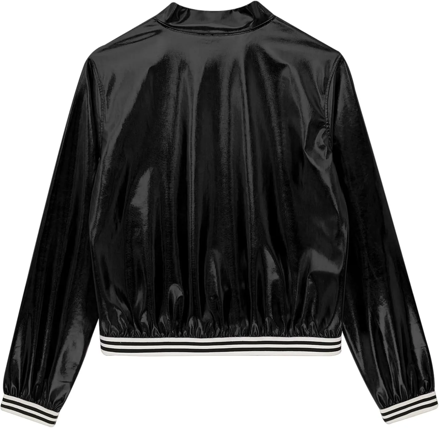 Women's Sparkly Long Sleeve Casual Jackets Adult Holographic Shiny Bomber Jacket Outerwear