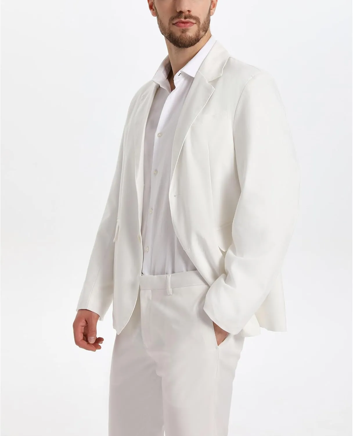 xxxiticat Men's White Blazer Jacket Casual Cotton Linen Dinner Dress Suit Two Button Lightweight Sport Coats