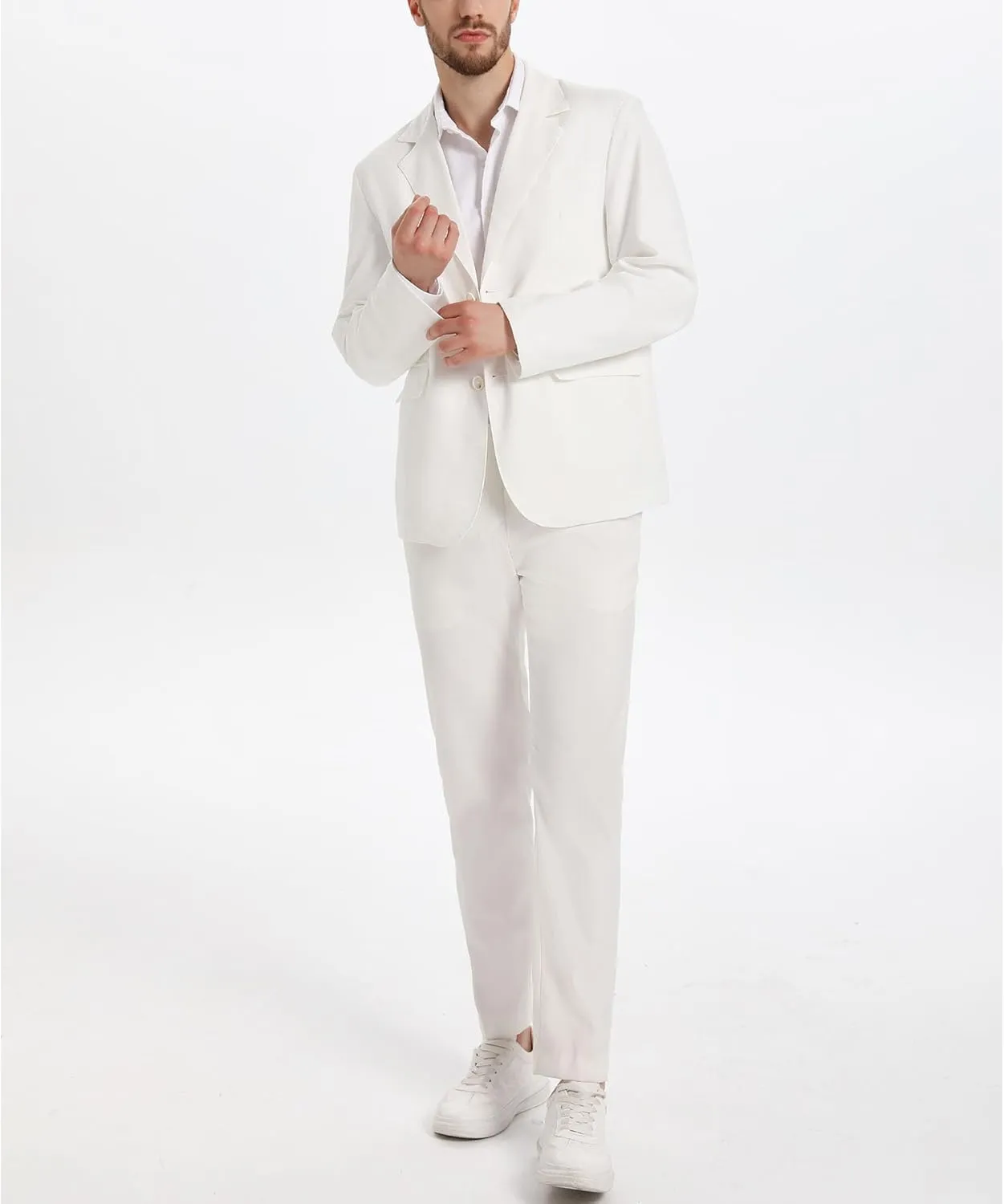 xxxiticat Men's White Blazer Jacket Casual Cotton Linen Dinner Dress Suit Two Button Lightweight Sport Coats