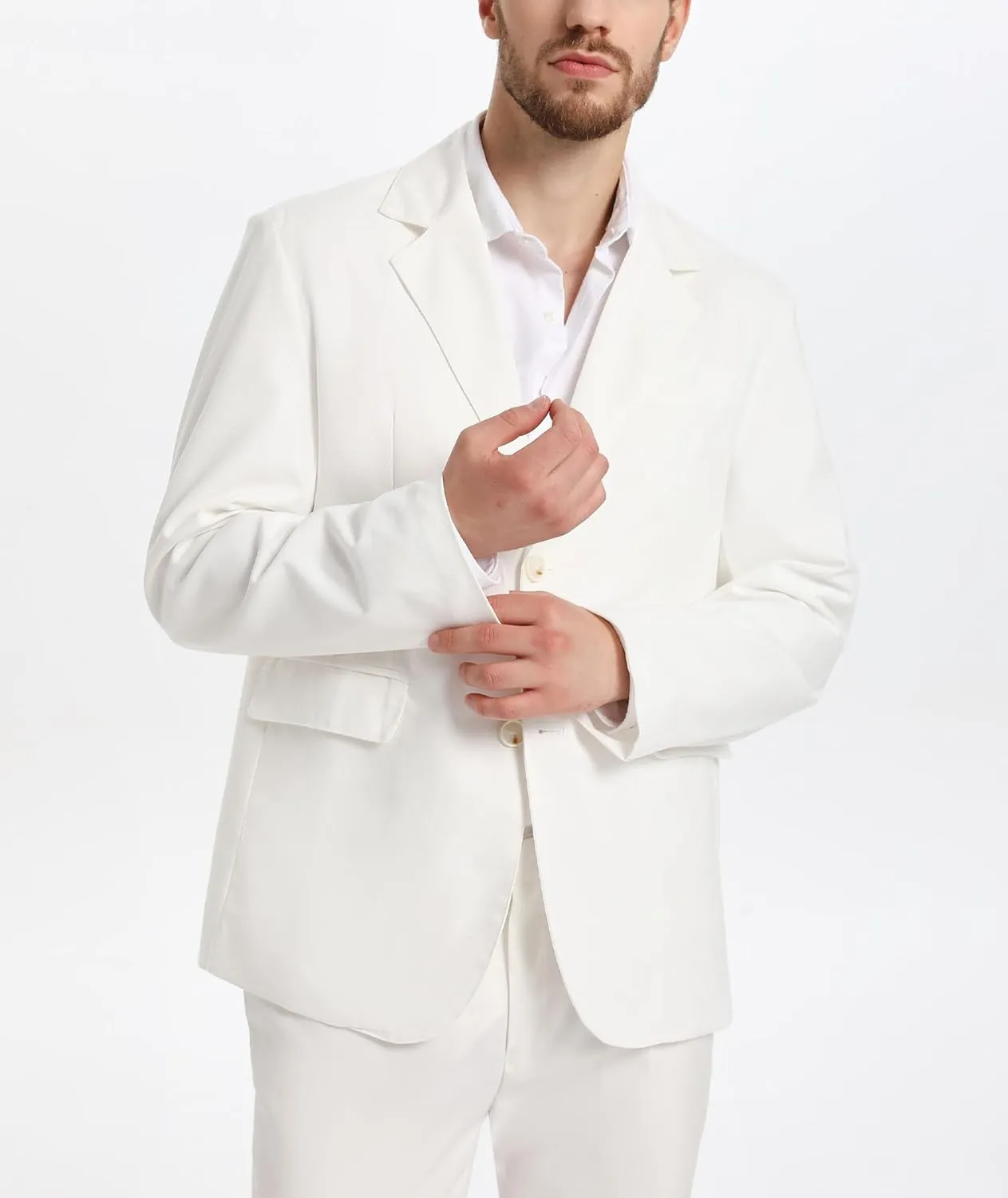xxxiticat Men's White Blazer Jacket Casual Cotton Linen Dinner Dress Suit Two Button Lightweight Sport Coats