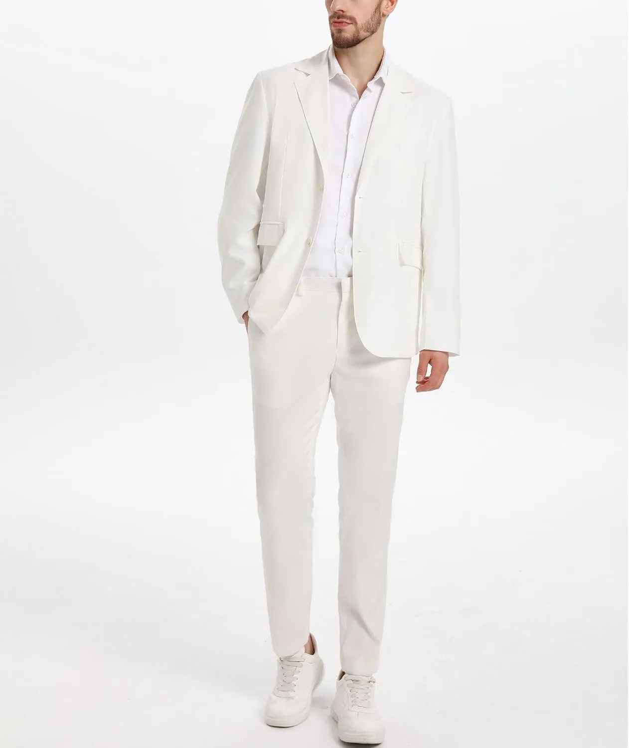 xxxiticat Men's White Blazer Jacket Casual Cotton Linen Dinner Dress Suit Two Button Lightweight Sport Coats